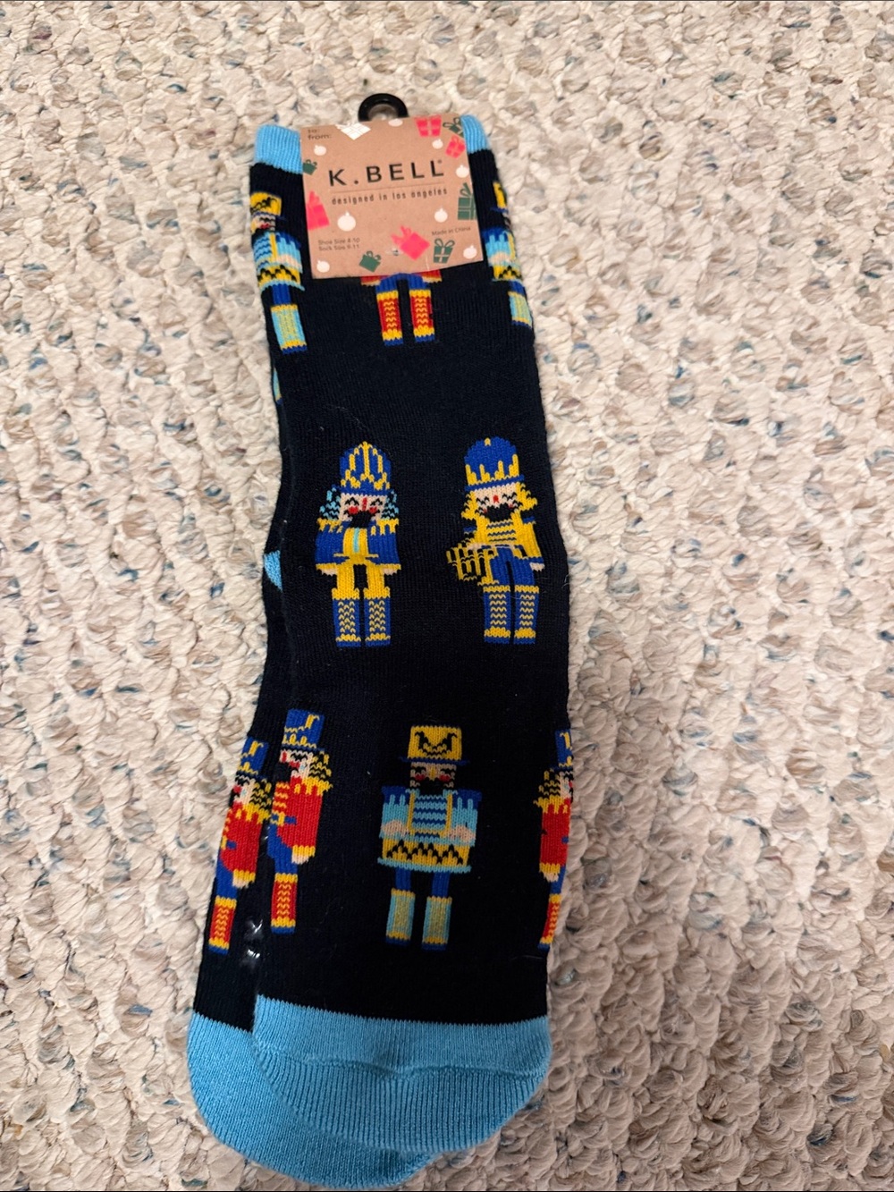 K. Bell Women's Black Nutcracker Crew Socks with Blue Accent